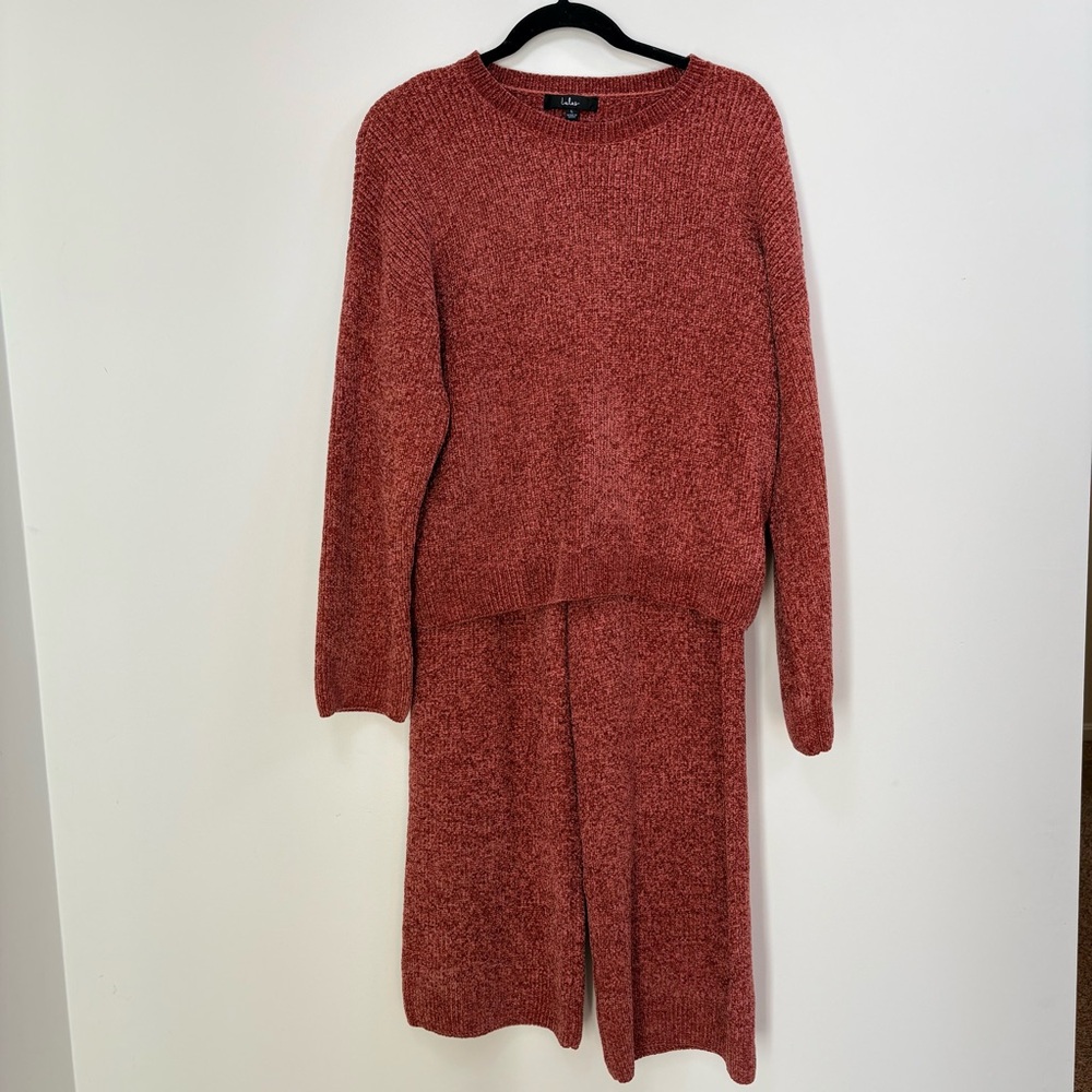 Lulus Light Burgundy Red Chenille Sweater and Pants Lounge Set. Women’s Sz L